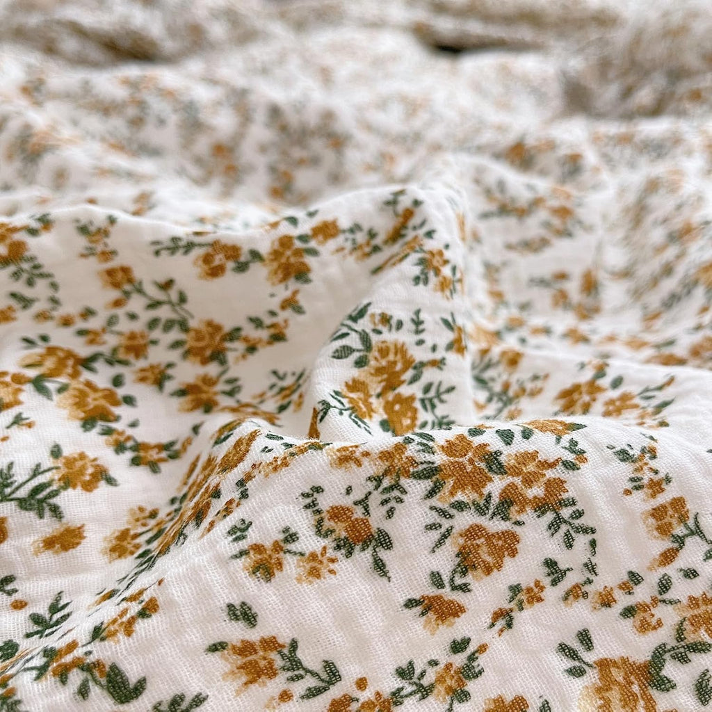 BuLuTu Cotton Muslin Ruffle Edge with Hibiscus Flowers Kids Toddler Pillowcase Soft Travel Pillow Nursery Pillowcase for Boys,Girls,Bedding Decor Machine Washable, Durable Pillowcase,1 Piece,Standard