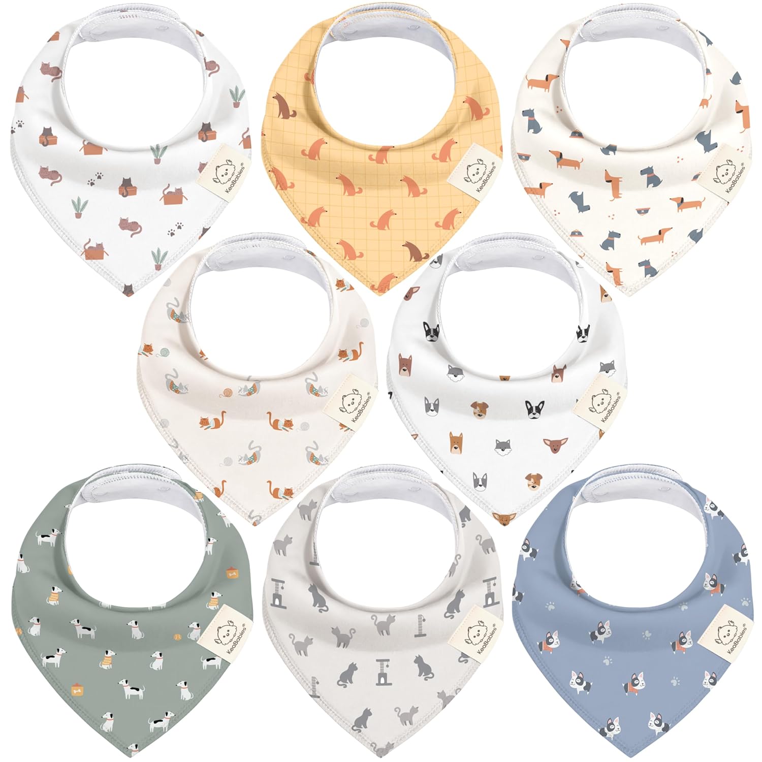 8-Pack Organic Baby Bandana Bibs for Boys, Girls - Super Absorbent Triangle Baby Bibs for Drooling and Teething Infant, Dog Bandanas, 100% Cotton Extra Soft, Newborn, Infant 0-36 Months (Pets & Paws)
