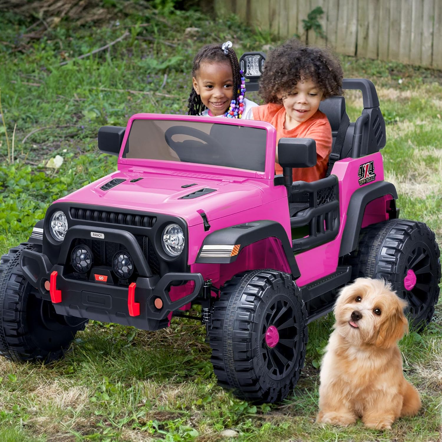 2 Seater Ride on Toy Car for Kids, 24V 4x4 Ride-on Truck Kids Electric Car w/Remote Control, 4x200W Motors - Hot Pink