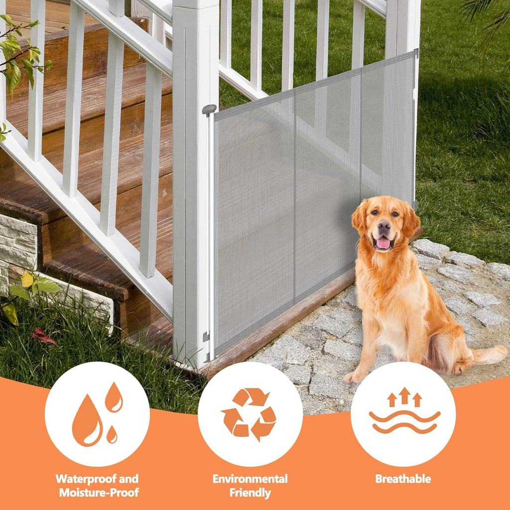 Extra Tall 57'' Reinforced Retractable Mesh Baby Gates with Reinforced Strips,Dog Gate Extends to 55" Wide,Prevents Bottom Drilling Through Baby and Pet,Retractable Pet Gate for Outdoor/Indoor