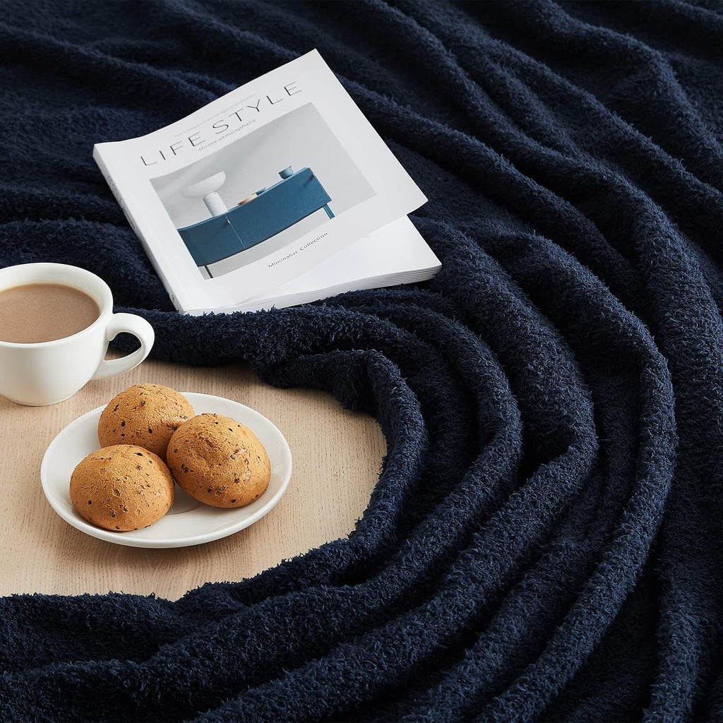 CYMULA Knit Throw Blanket for Couch Navy Blue-Super Soft Lightweight Plush Fuzzy Fluffy Cozy Blankets and Throws for Sofa Bed, 50x60 inches
