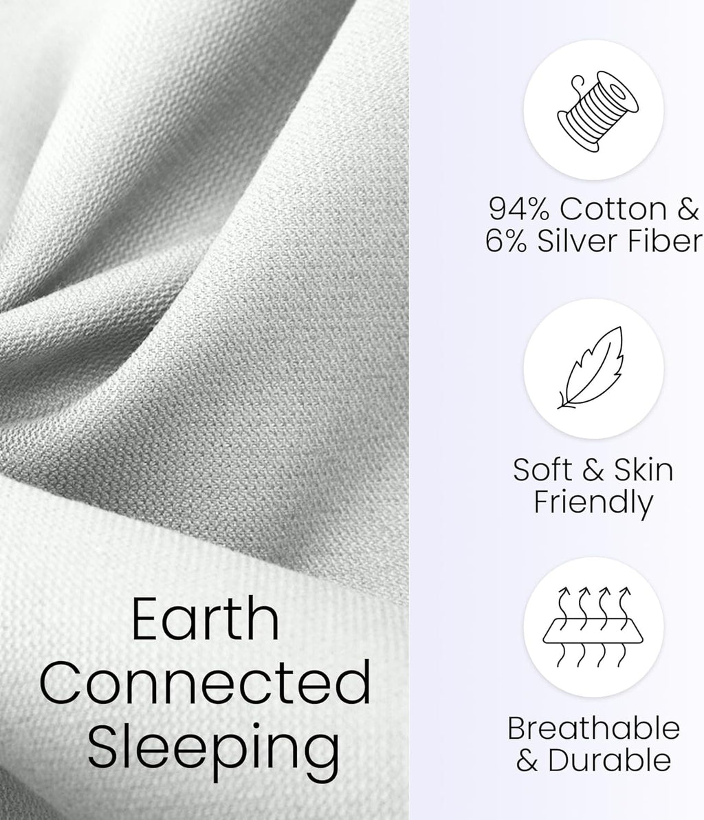 Hooga Grounding Crib Sheet, Organic Fitted Grounded Sheet for Baby Crib, Earth Connected Bedding (52”x28”x8”) Pure Silver Fiber and Cotton, Grounding Cord Included. Off White