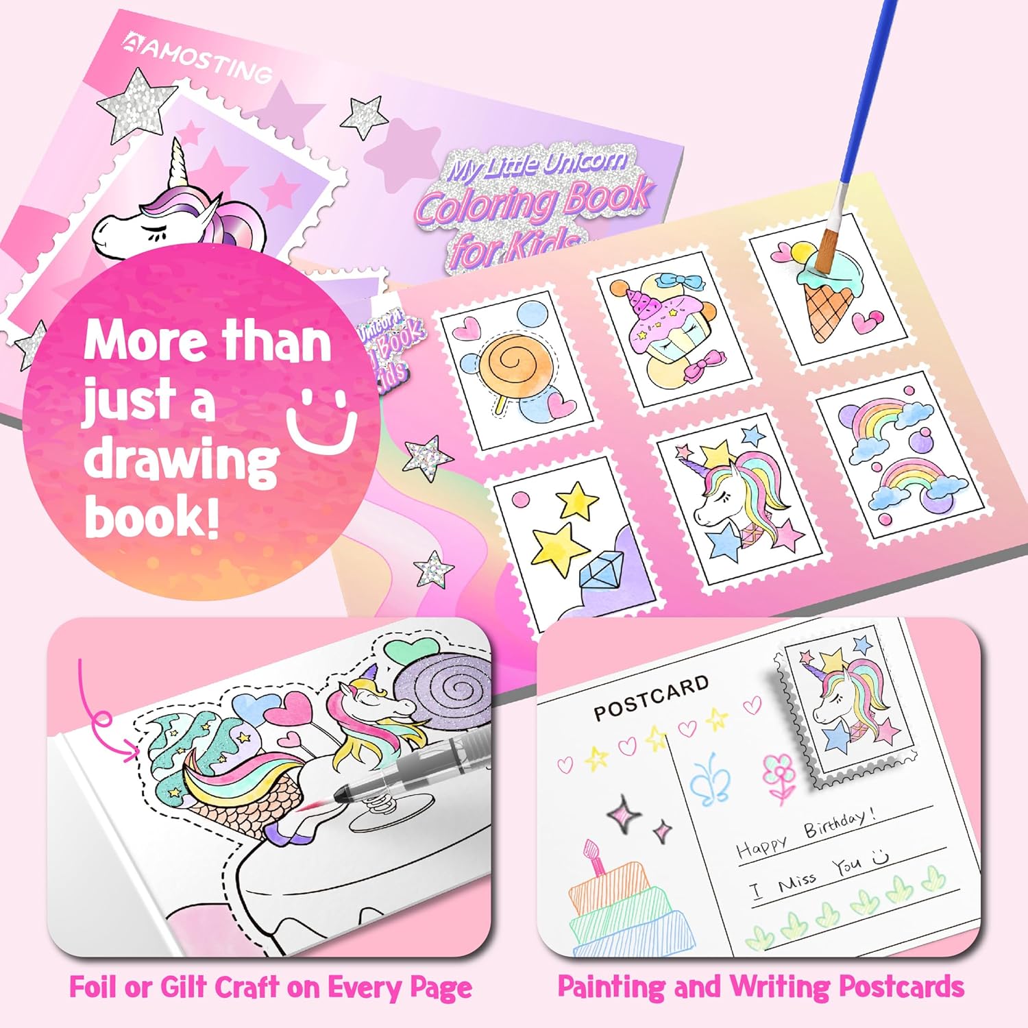 Paint with Water Unicorn Coloring Books for Toddlers,Water Color Paint Set for Teens, Arts and Crafts for Girls Boys Ages 3 4 5 6 7 8+, Birthday Christmas Gift,Travel Toys