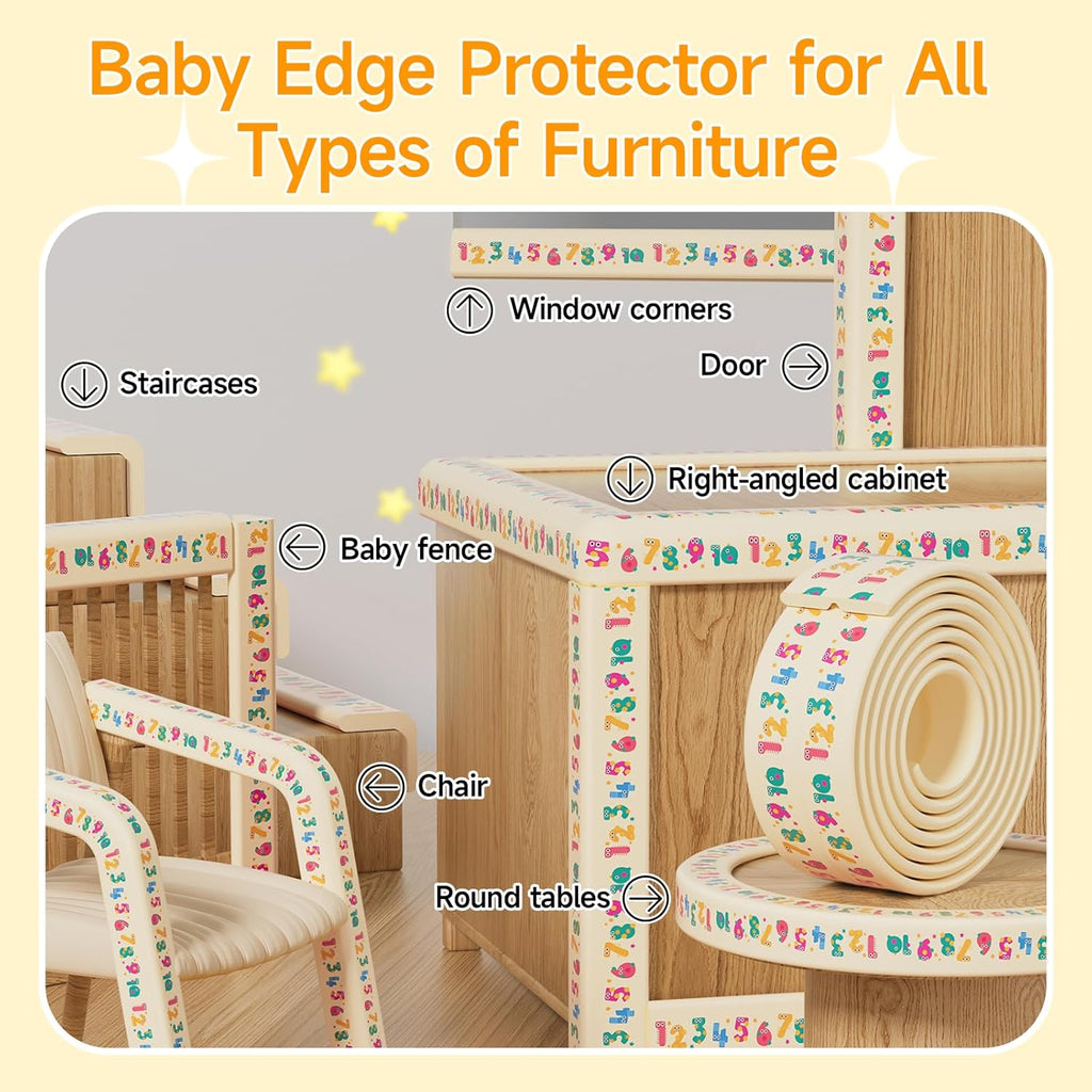 Edge Protector for Baby 6.5ft Soft Protective Foam Cushion Furniture Edge and Corner Guards Baby Child Proofing Cartoon Digital Pattern Odorless Safe for Table,Fireplace,Countertop