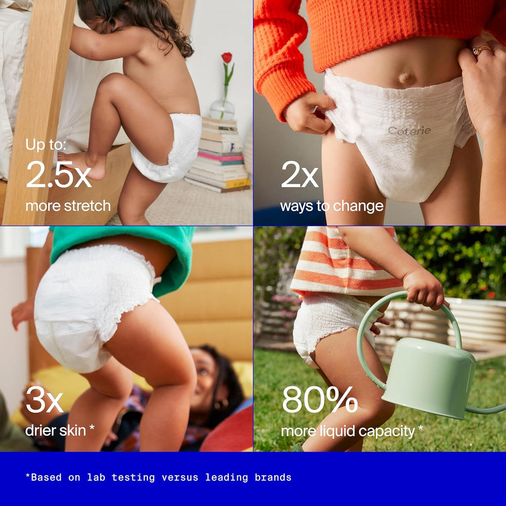 Coterie The Pant, Size 5, Pull Up Style Diapers for Sensitive Skin, Hypoallergenic, Super Absorbent Overnight Leak Protection, 3T/4T (27-38 lbs) 112 Count