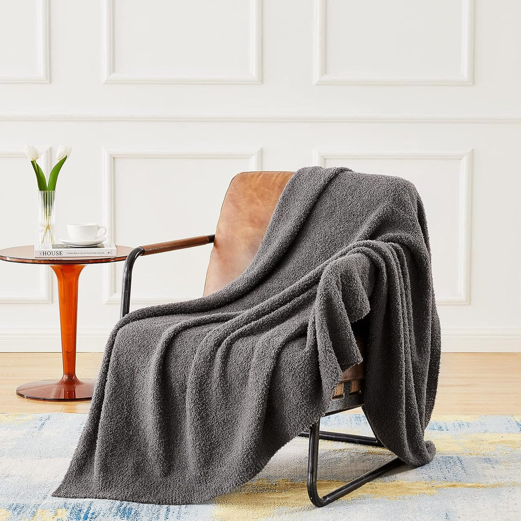 CYMULA Knit Throw Blanket for Couch Dark Grey-Super Soft Lightweight Plush Fuzzy Fluffy Cozy Blankets and Throws for Sofa Bed, 50x60 inches