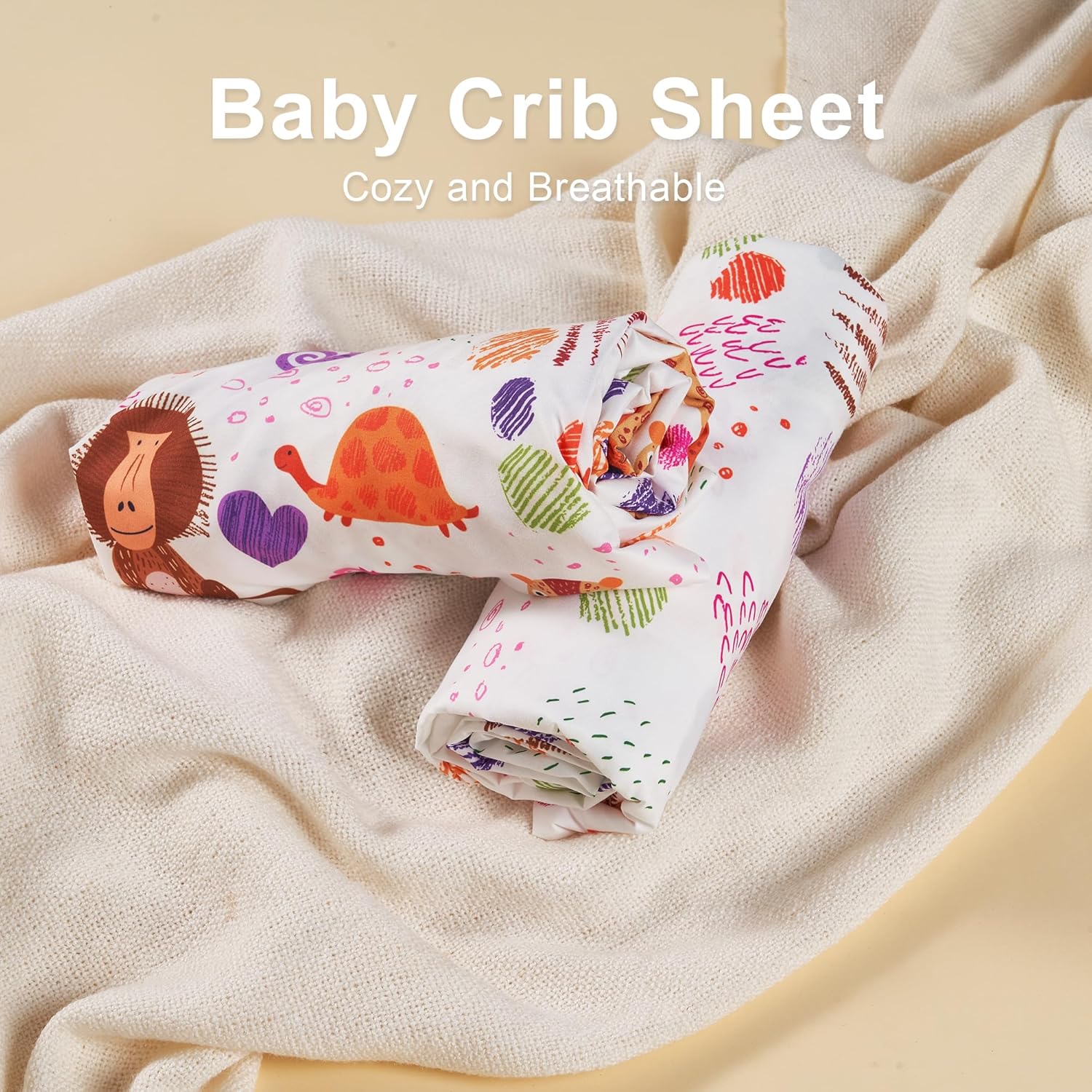 TILLYOU Baby Crib Sheets for Boys Girls, Super Soft Toddler Bed Sheets, 2 Pack Sheets for Standard Crib Mattress 28x52in, Animal Graffiti