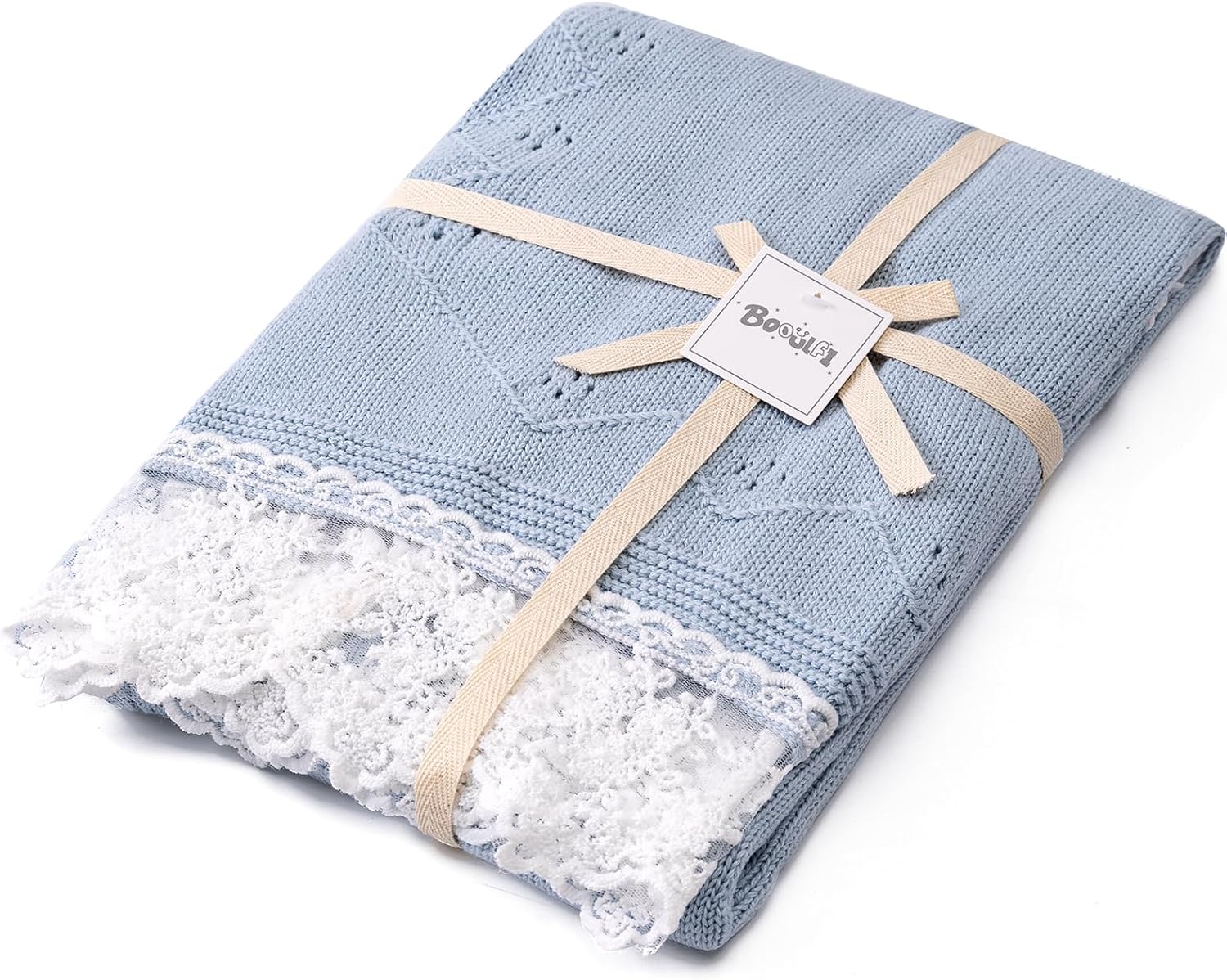 Booulfi Baby Blankets Neutral Knitted Blue Cotton Blue Baby Blanket Stroller Lace Border Crochet Winter Crib Baby Blanket New Baby Essentials