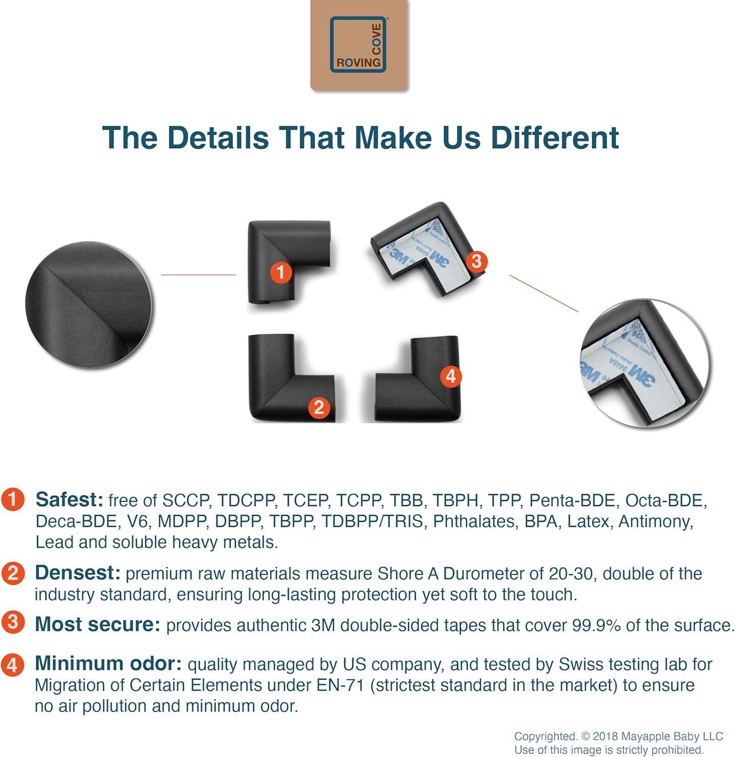 Roving Cove HeftyFit Corner Protector for Baby (16 Large Corners), Heavy-Duty Soft Rubber Foam Furniture Corner Bumper Guards, 3M Adhesive Pre-Taped, Onyx Black