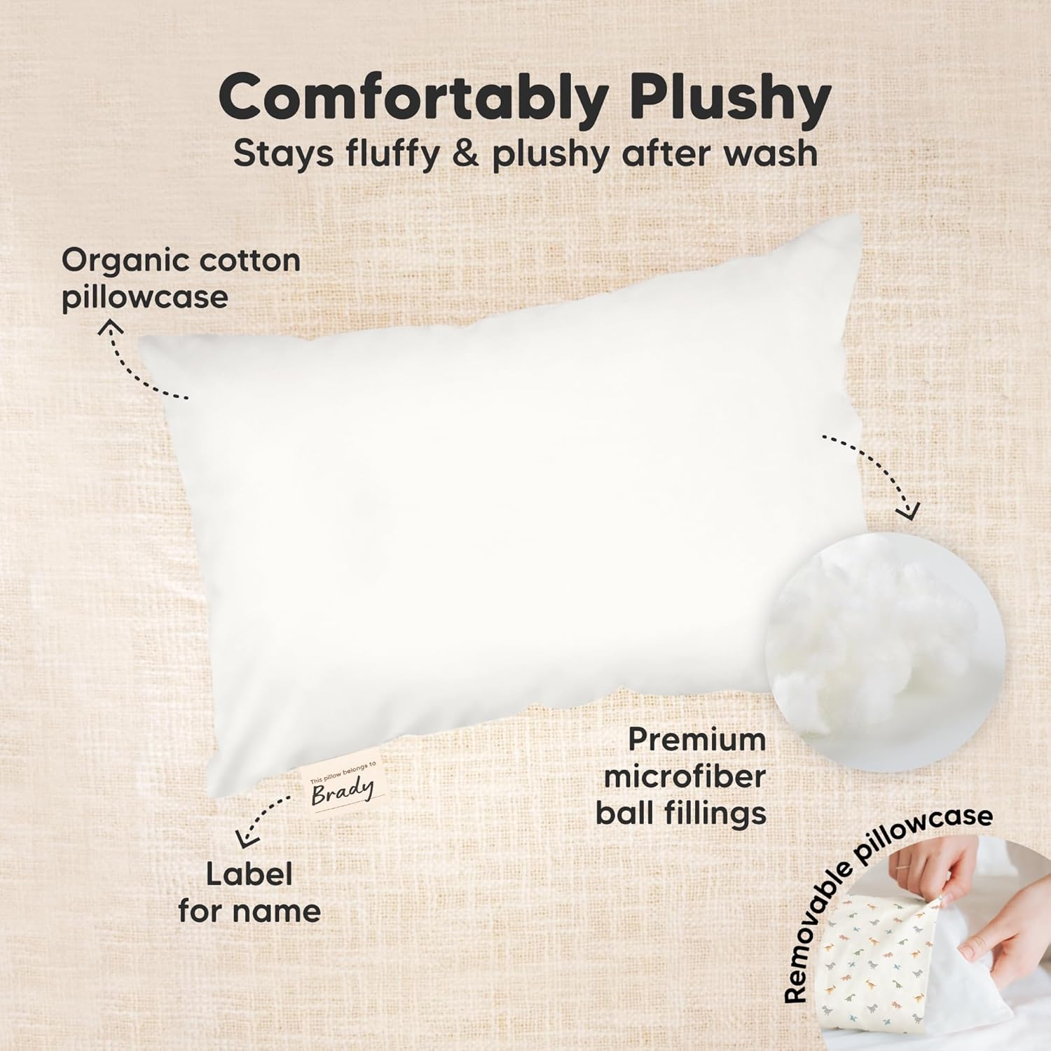 Mini Toddler Pillow with Pillowcase - 9x13 My Little Dreamy Travel Kids Pillow for Sleeping, Toddler Bed, Small, Tiny, Organic Cotton Pillowcase, Soft & Breathable, Kids 2-4 Years Old (French Gray)