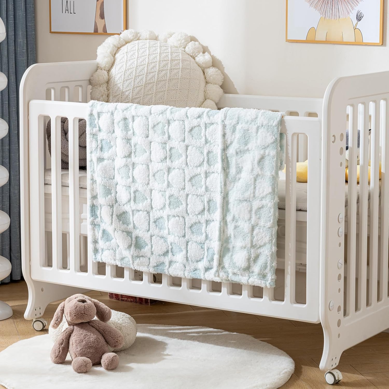 Fleece Baby Blanket for Boys 3D Checker Design, Warm Cozy and Fluffy Infant Newborn Toddler Small Receiving Blankets for Crib Stroller, 30x40 Inches, Blue