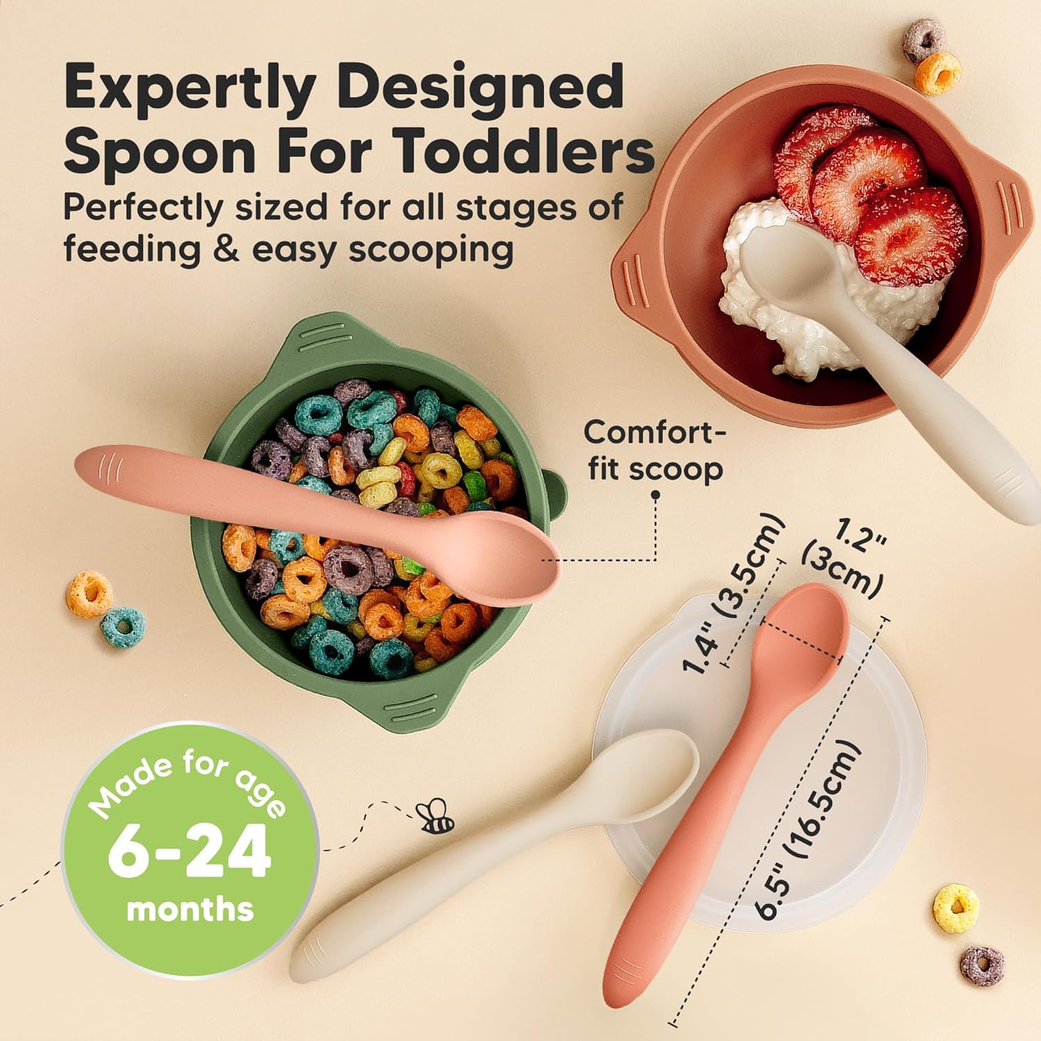 KeaBabies Silicone Baby Spoons, Self Feeding 6-12 months - 3-Pack Baby Weaning Eating Utensils, Toddler First Food Training Spoon, Infant, Kids Feeding Supplies Essential Set,Dishwasher-safe (Roseate)