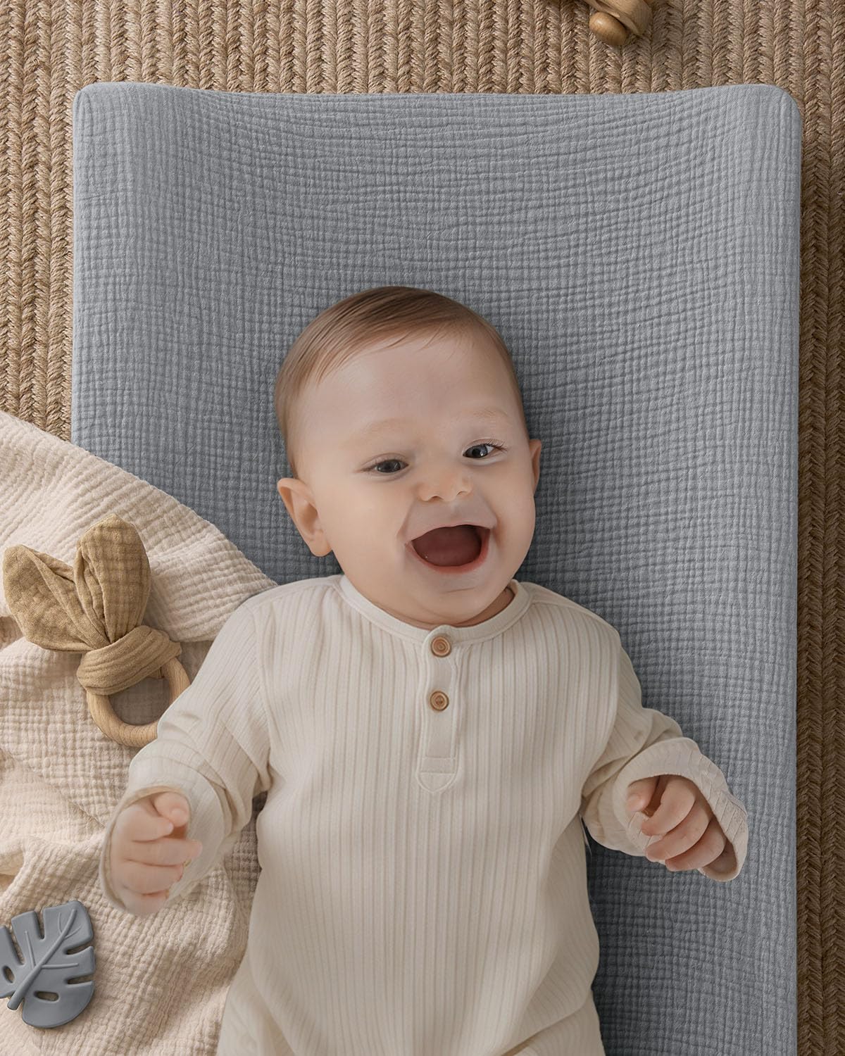 Blissful Diary Muslin Baby Changing Pad with Waterproof Lining Foam, Diaper Changing Table Pad with Cover for Dressers (Gray, Rectangular)