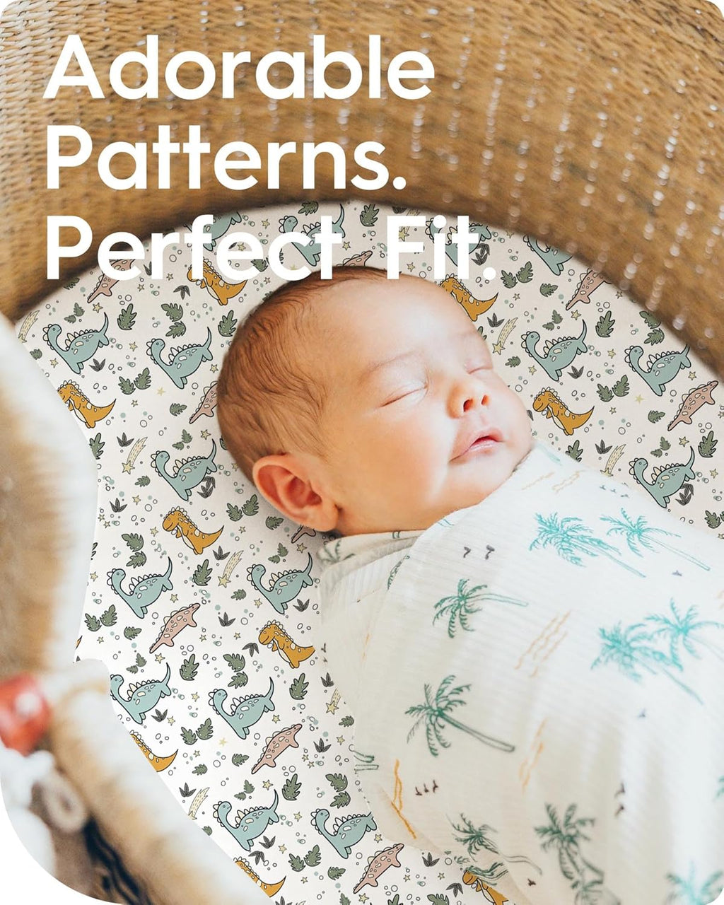 Bassinet Sheets for Baby Boy Girl, TotBasic Buttery Soft Universal Bassinet Fitted Sheet, Compatible with Halo, Mika Micky, Baby Delight, Dream On Me, Maxi COSI and More Bassinet Mattress(Dino&Puppy)