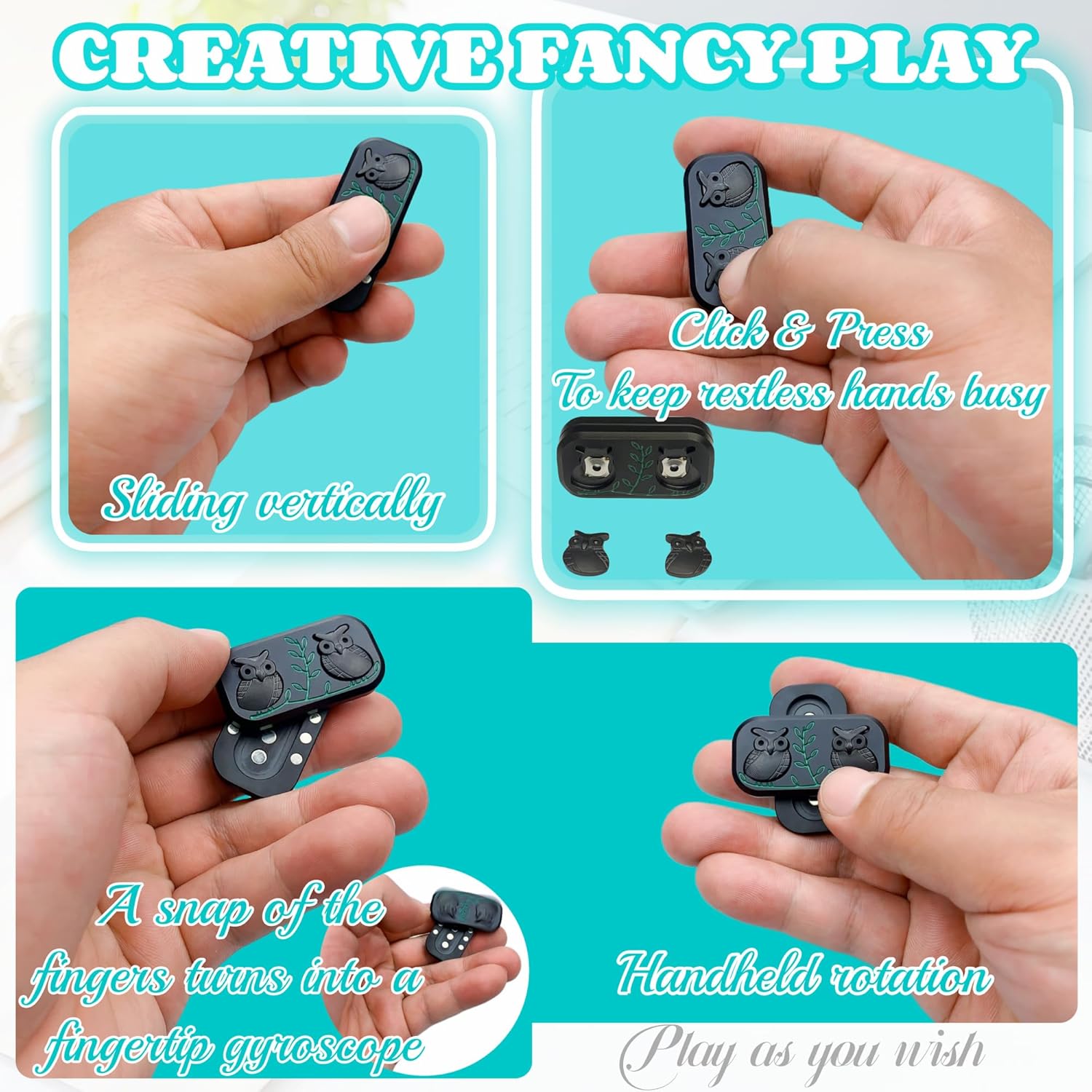 New Decompression Metal Poker Fidget Slider,Men's EDC Hand Slider,Poker Push Card Stress Relief Toys,Twig Sitting Owl Shape Design Fidget Toys,Office Desk Toys Gifts for Boyfriend and Father (Black)