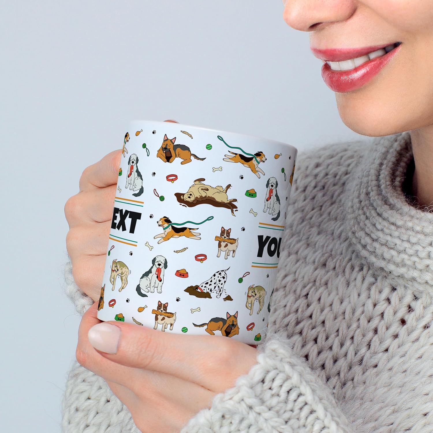 Personalized Mug for Kids - Dogs - Custom Name/Text, Ceramic Hot Chocolate/Cocoa/Coffee Cup for Boys/Girls, Birthday/Christmas/Holiday Gift - 15 oz, Light Blue Handle