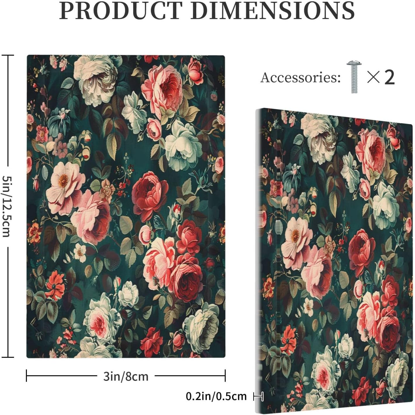 Light Switch Cover Plate Baroque Vintage Peony Flower Floral 1 Gang No Device Blank Electrical Wall Plates Faceplate Decorative Switch Plate for Bedroom Farmhouse Decor