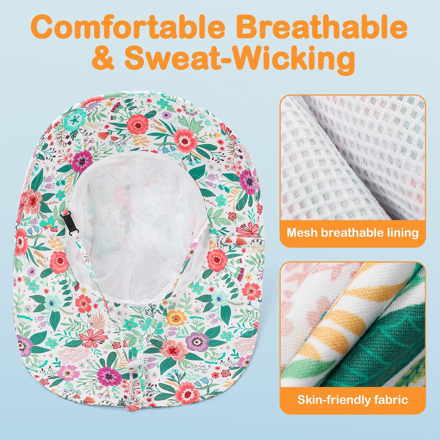 Baby Sun Hat UPF 50+ Mesh Liner Toddler Bucket Hats with Wide Brim Neck Flap for Outdoor Beach Swim