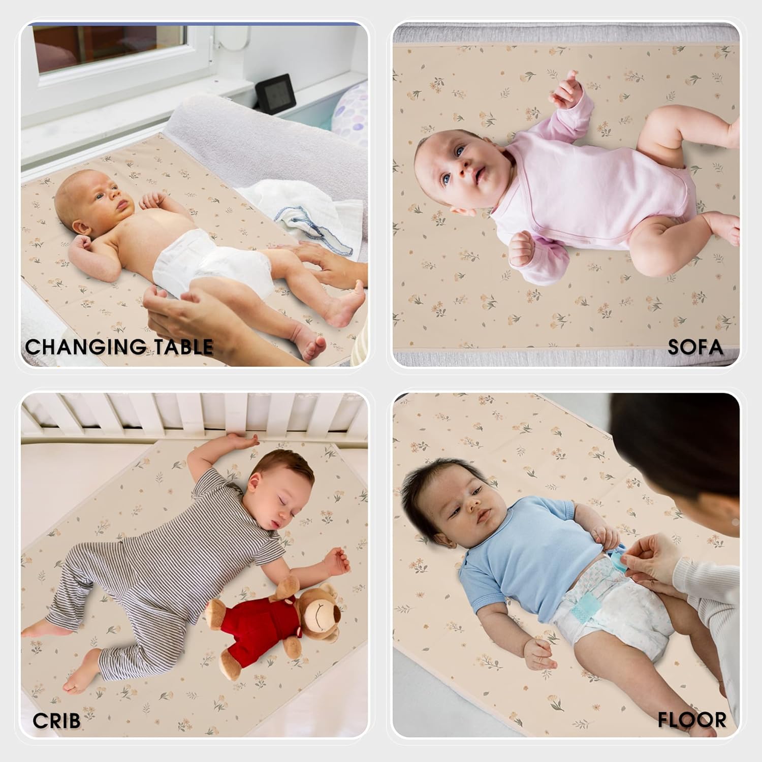 Vegan Leather Baby Changing Mat - Wipeable Portable Changing Pad, Foldable Travel Changing Mat for Baby, Newborns Toddlers Shower Gifts (Flower,20"*28")