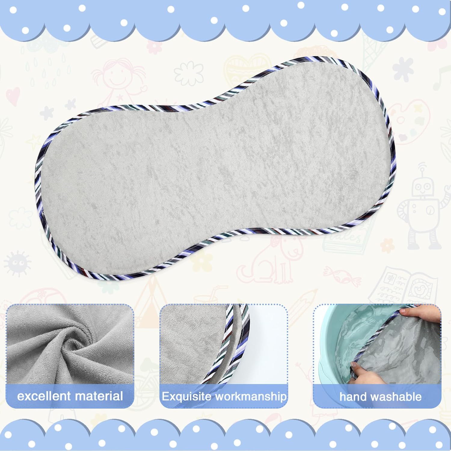 Timgle 6 Pcs 13 x 29 Inch Peanut Shape Changing Pad Liner Peanut Changing Pad Liner Portable Soft Washable Reusable Waterproof Diaper Mats Easy to Clean(Gray)