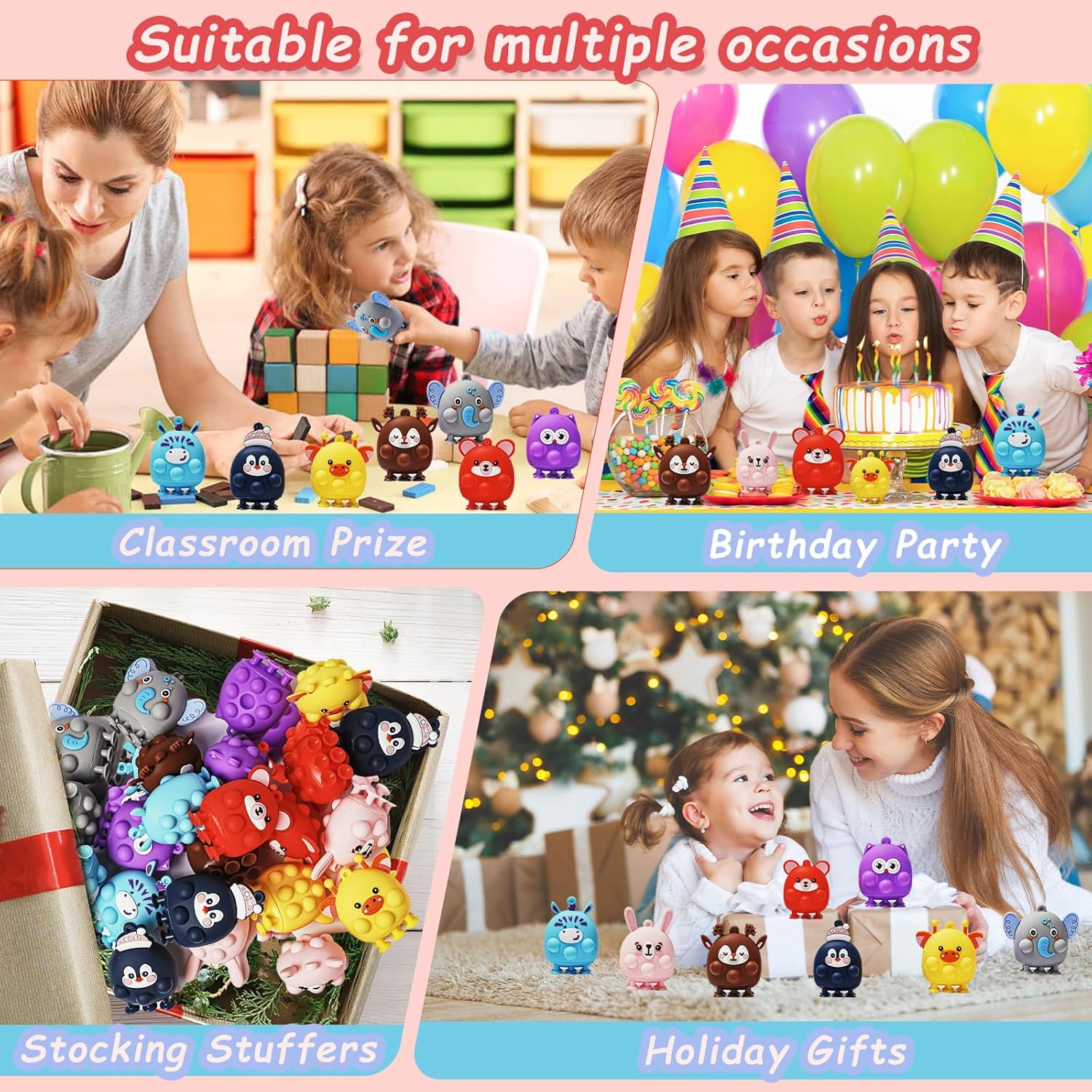 16 Pcs Party Favors for Kids, 3D Animal Pop Fidget Toys Bulk, Sensory Bath Suction Toys for Toddlers, Carnival Treasure Classroom Prizes Box Toys, Fidget Stocking Stuffers Birthday Party Gifts