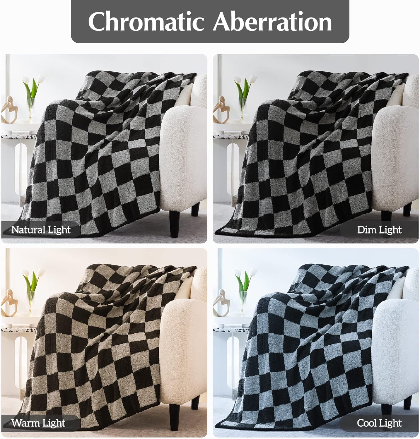 WRENSONGE Checkered Throw Blanket, Black Grey Checkered Soft Cozy Fluffy Warm Hand Made Throw Blankets for Couch, Sofa, Chair, Bed, Picnic,Travel Lightweight Bed Blankets for Men