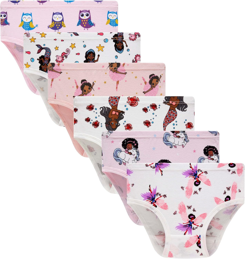 Cadidi Dinos Little Girls' Soft Cotton Underwear Kids Cool Breathable Comfort Panty Briefs Toddler Undies(Pack of 6)