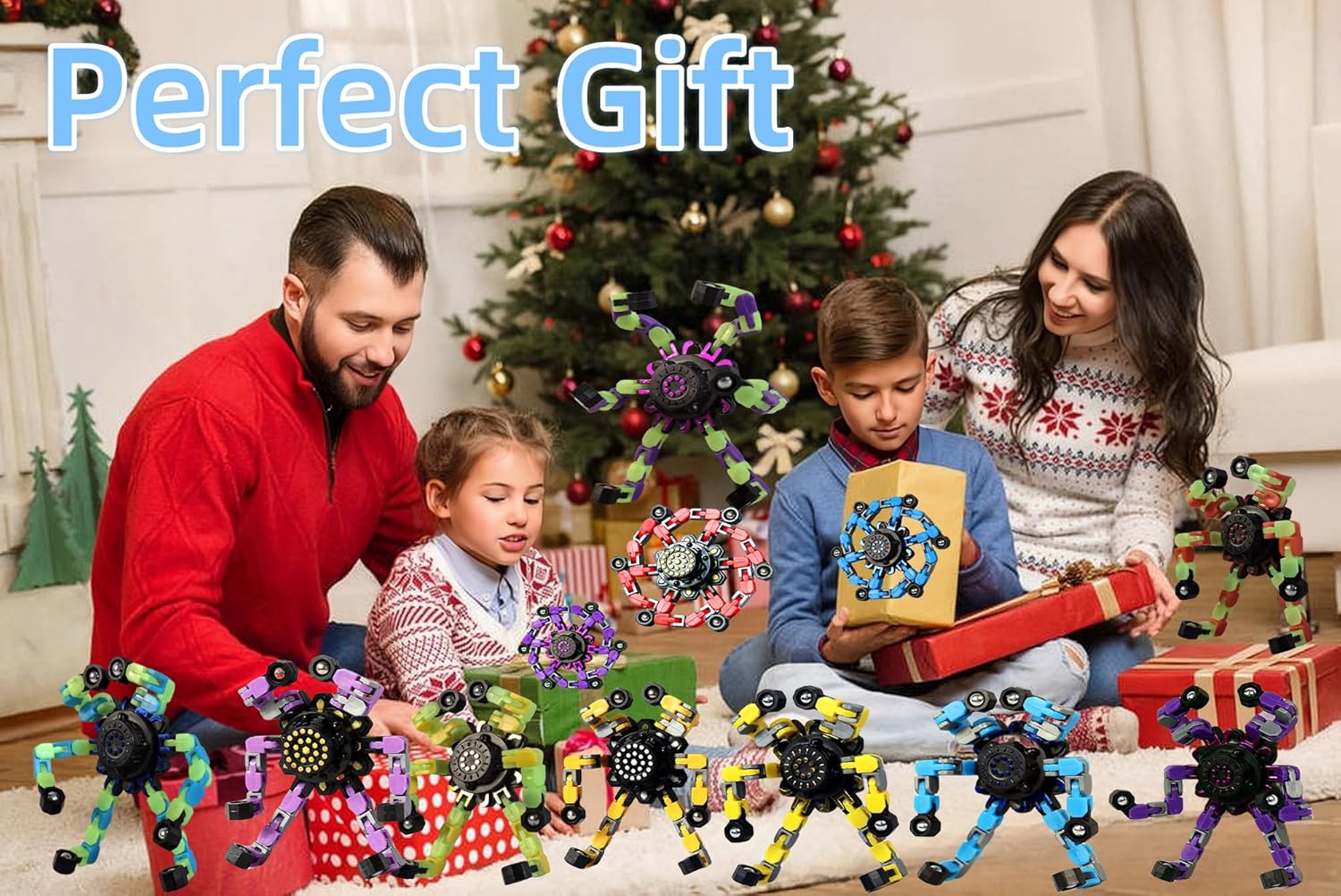 Fidget Toys Transformable Fidget Spinners for Kids and Adults Stress Relief Toys for Boys and Girls Fingertip Gyros for ADHD Autism for Kids Gifts Easter Basket Stuffers (Luminous Edition-4pcs)