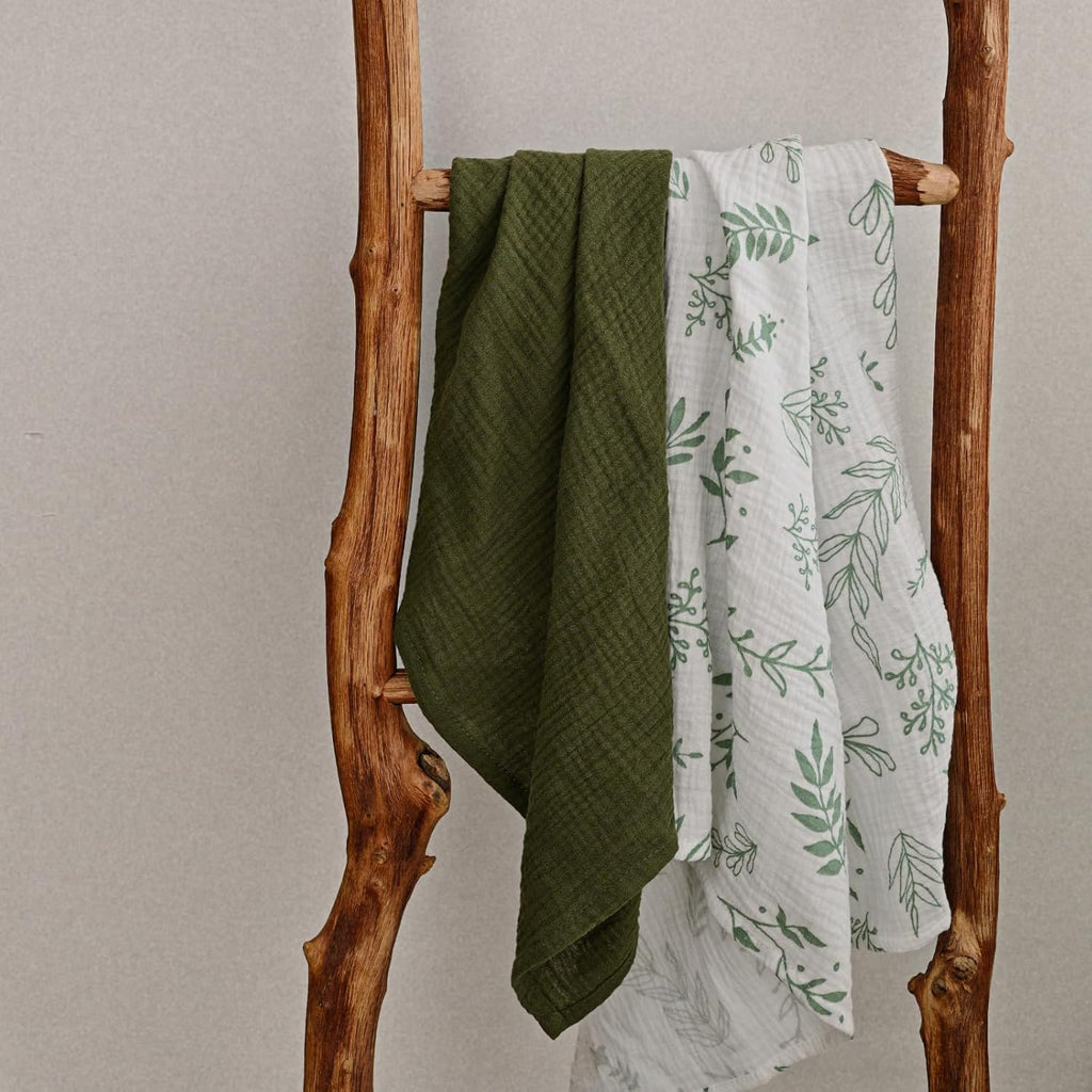 Muslin Receiving Blankets, Neutral Blanket Swaddling for Newborn Boys and Girls, 5 Pack Breathable and Skin-Friendly Swaddle Wrap for Infant Baby (Bright Leaves)