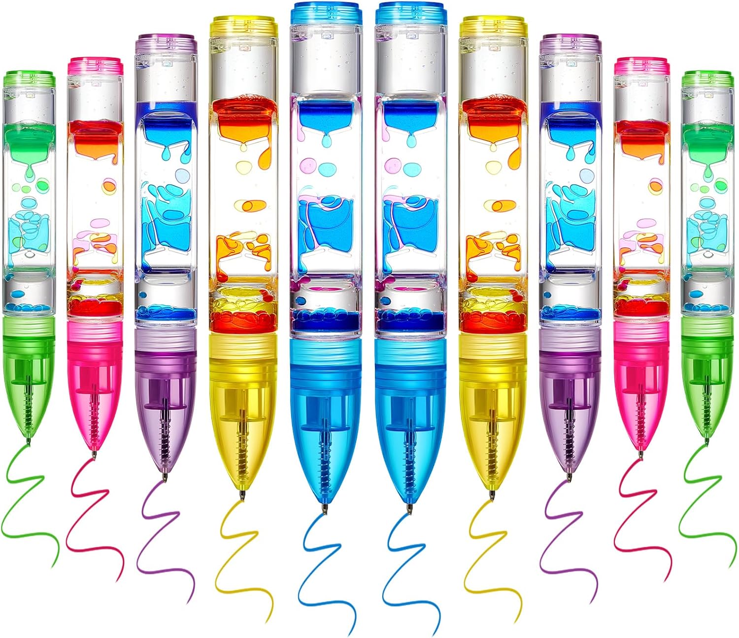 10 Pcs Liquid Motion Bubbler Pens Colorful Hourglass Bubbler Toy Liquid Pen Novelty Sensory Pen Fun Fidget Timer Pens for Adults Home Stress and Anxiety Relief School Classroom Gifts