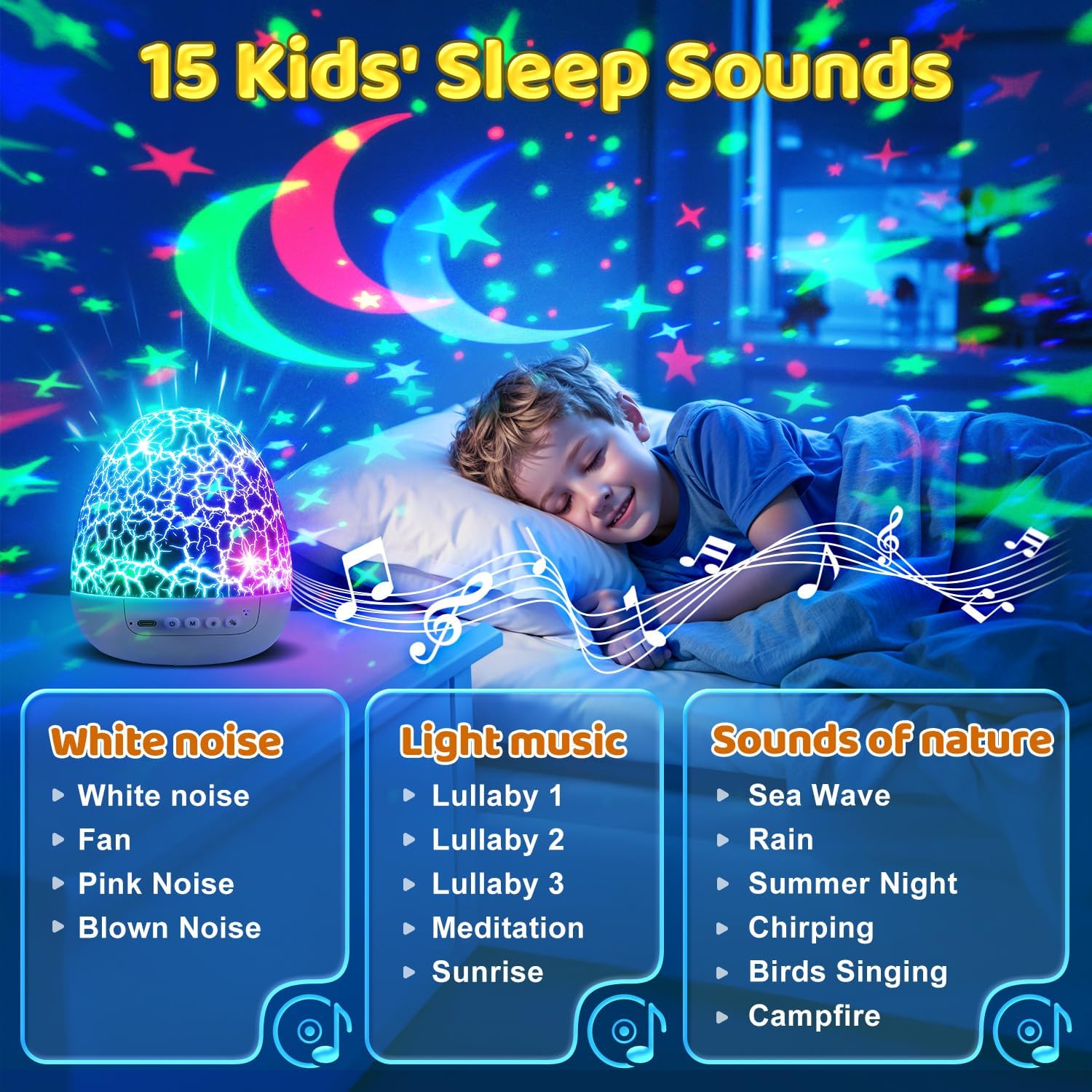 Baby Sound Machine Night Light Projector | 15 Sleeping Sounds & 3D Films | 31Colors & Remote Control | Toddler Night Light for Kids, Baby White Noise Machine, Sound Machine baby, Egg Light for Nursery