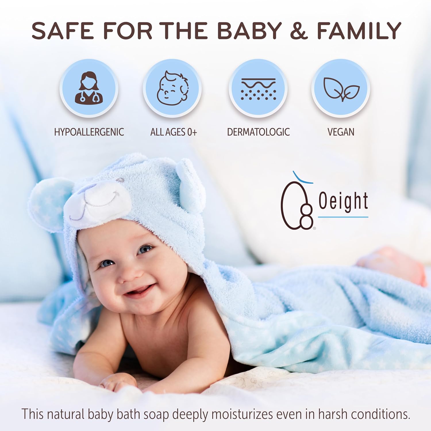 Oeight Baby Body Wash, 100% Natural Active Ingredients Sensitive Skin Baby Wash with Aloe Vera, Chamomile, Olive Oil & Provitamin B5, Dermatologically & Hypoallergenic Tested Mild Foaming Soap, 200ml