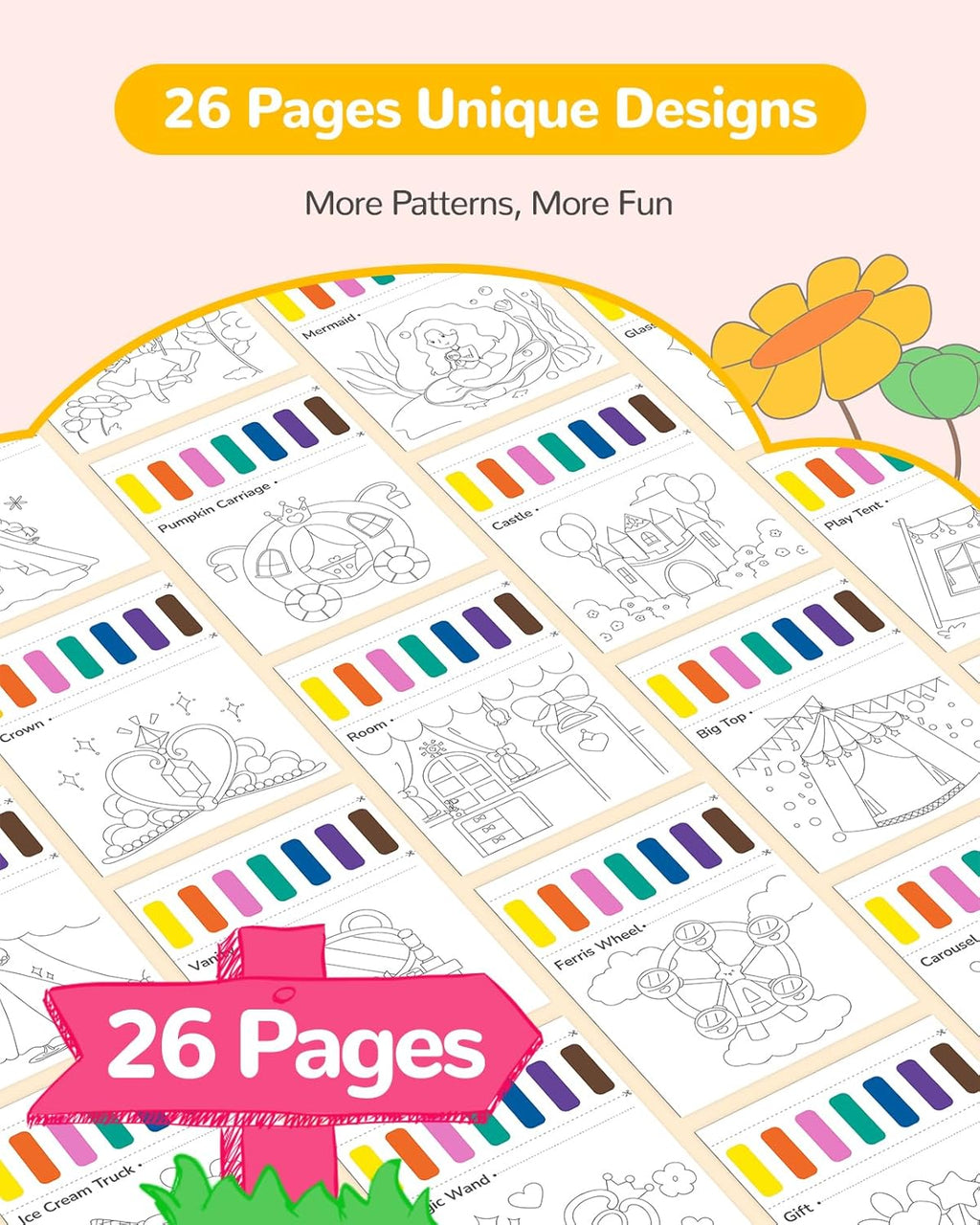 TECJOE Paint with Water Coloring Books for Toddlers, Princess Series Watercolor Set with 3 Brushes, Mess Free Painting Activity for Kids Ages 4 5 6 7 8, Arts & Crafts Toy