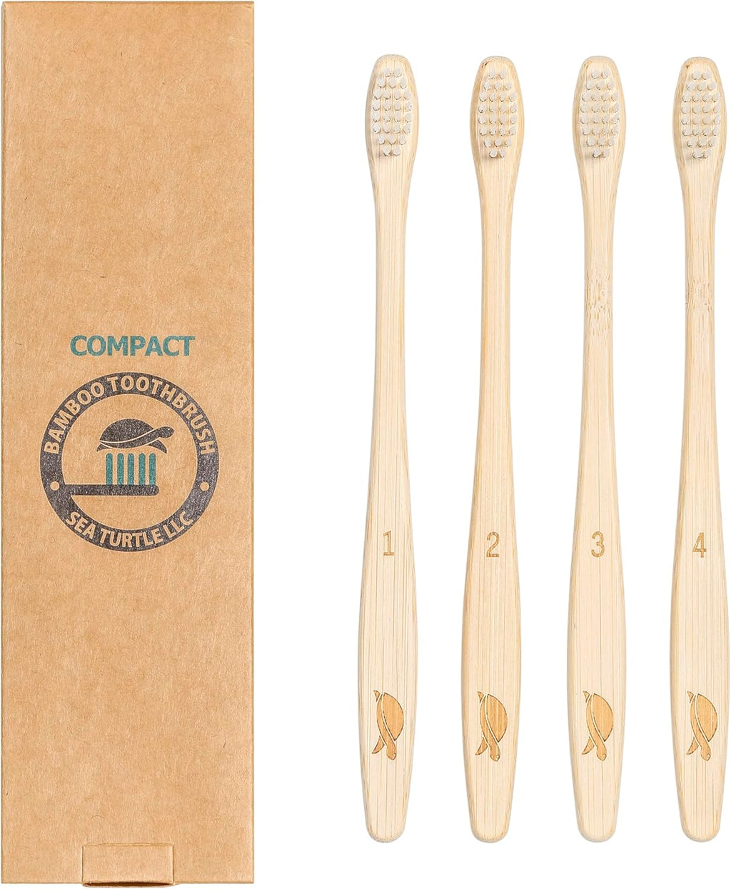 Sea Turtle Plant-Based Bristles, Compact Bamboo Toothbrushes, Soft Natural Toothbrush for Adults (4 Pack)