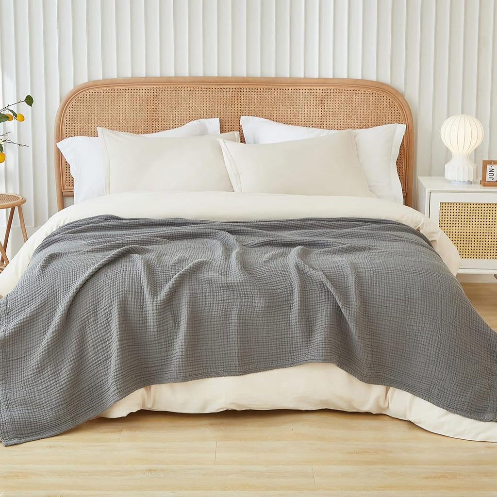 EMME Cotton Muslin Blanket King Size - Soft, Breathable Layering Blanket, 108"x90", All Season Gauze, Grey