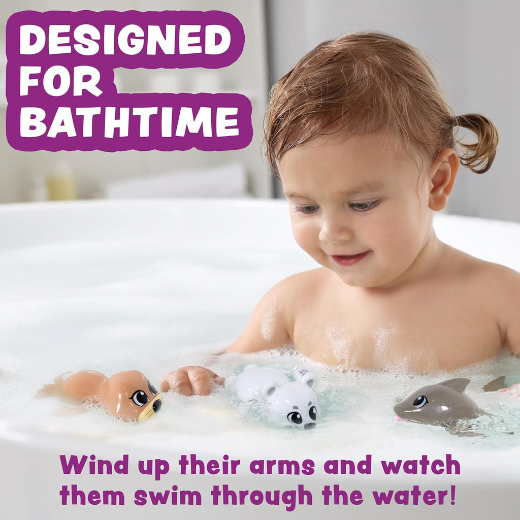 Tub Works® Wind Up Swimming Baby & Toddler Bath Toys, Arctic 3 Pack | Wind Arms & Watch Them Swim | Interactive Baby Bath Toys | Ideal for Bathtub, Toddler Pool, Summer or Water Table Play
