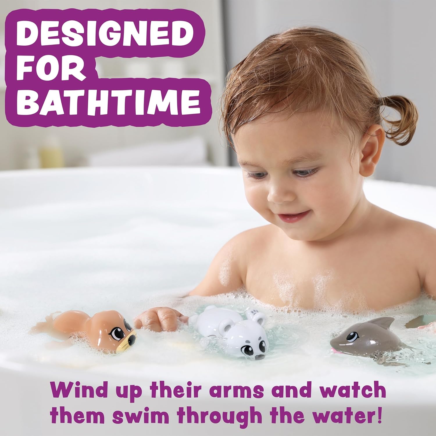 Tub Works® Wind Up Swimming Baby & Toddler Bath Toys, Arctic 3 Pack | Wind Arms & Watch Them Swim | Interactive Baby Bath Toys | Ideal for Bathtub, Toddler Pool, Summer or Water Table Play