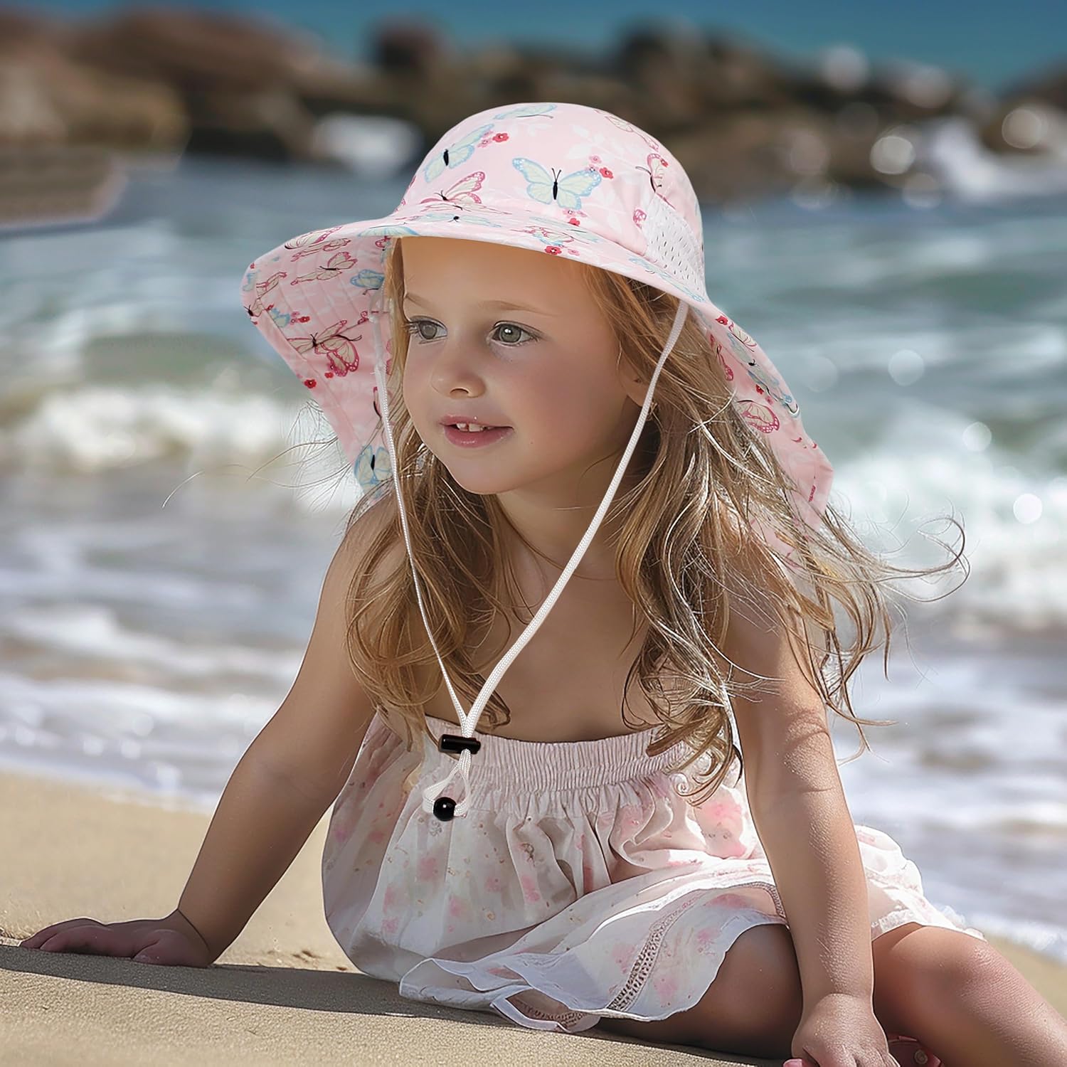 CHUNG Baby Sun Protection Hat Summer Toddler Adjustable UPF 50+ Wide Brim Neck Flap Beach Caps Boys Girls 1-12 Years Kids