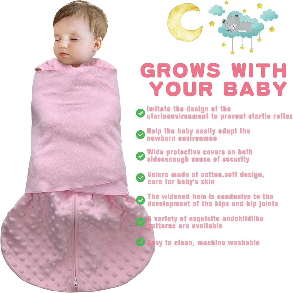 Fleece Newborn Sleep Sack Baby Swaddle,3-Way Adjustable Wearable Blanket,2 Pack Fleece Swaddling Sleeping Bag TOG 2.0， (Gray & Pink, 3-6 Months)