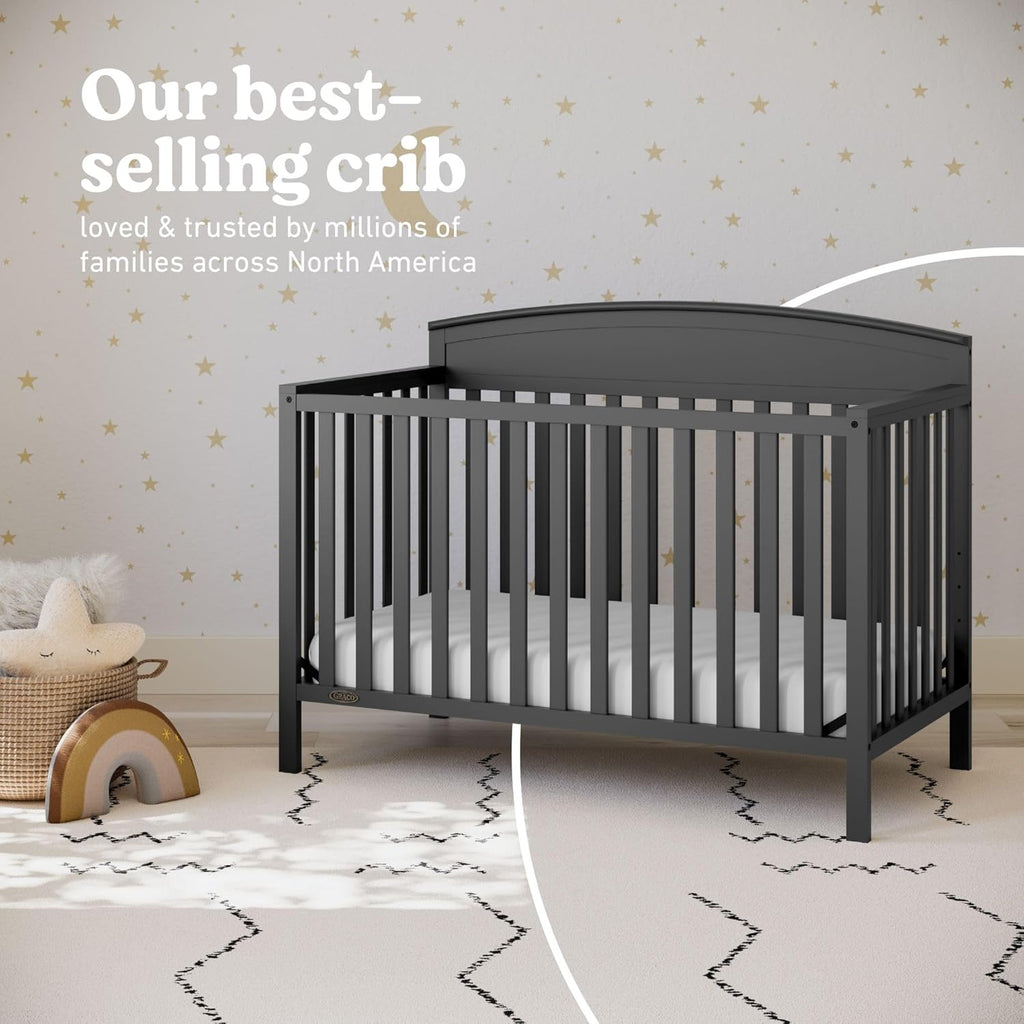 Graco Benton 5-in-1 Convertible Crib (Gray) – GREENGUARD Gold Certified, Converts from Baby Crib to Toddler Bed, Daybed and Full-Size Bed, Fits Standard Full-Size Crib Mattress
