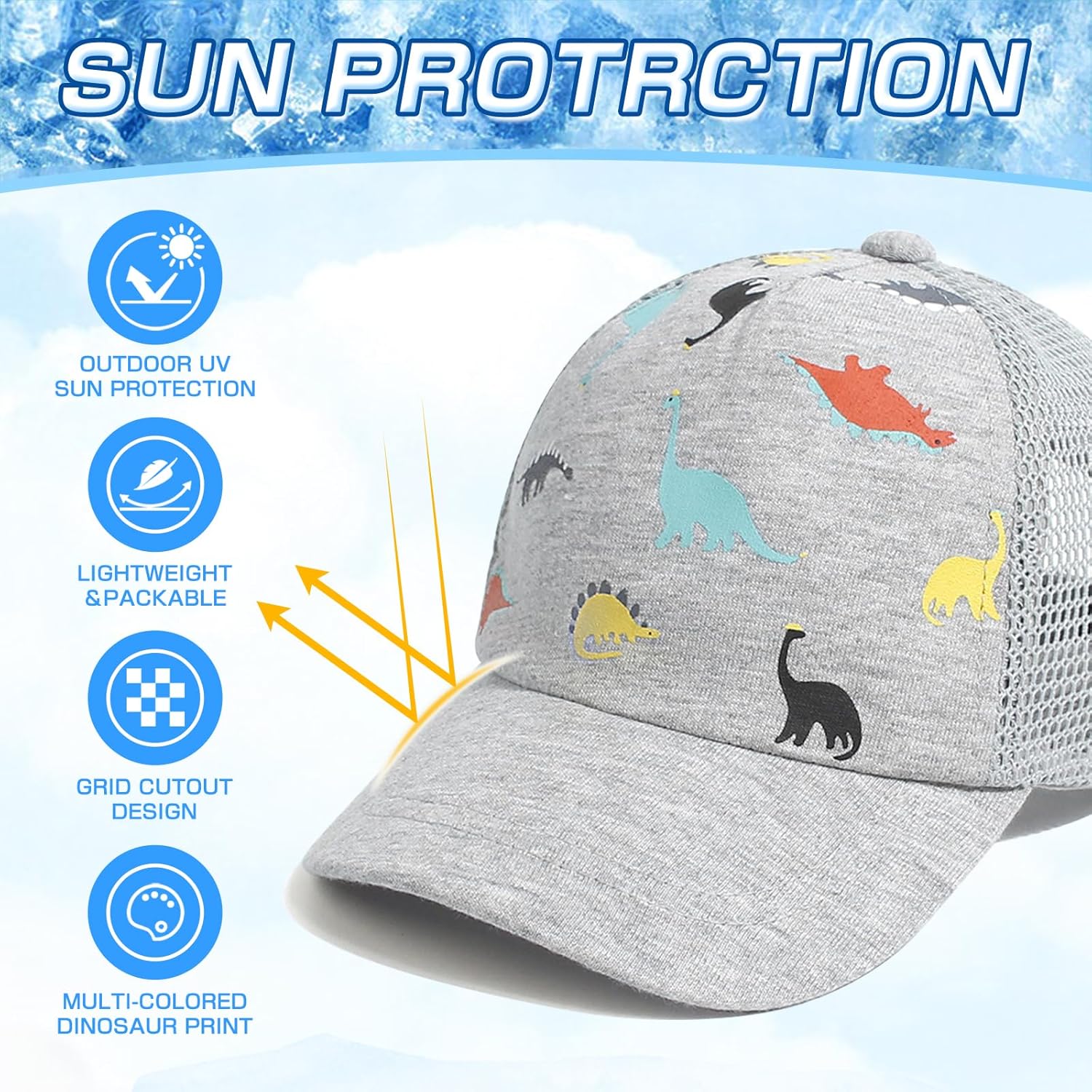 Duoyeree Toddler Baseball Cap Baby Cap Sun hat Print Dinosaur Pattern and Solid Color hat Kids boy Girl Age 0-8t