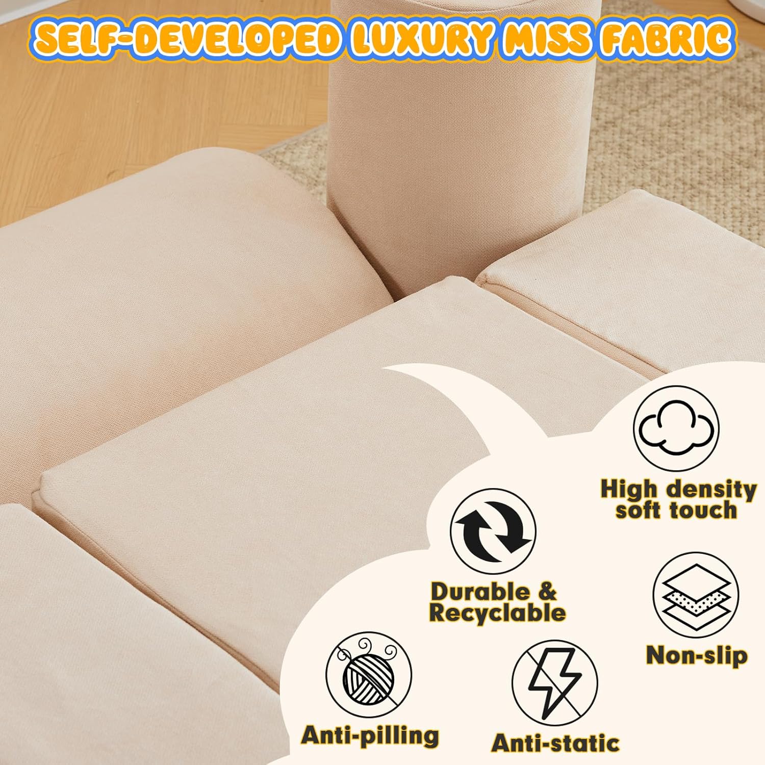 jela Foam Blocks 6Pcs Soft Play Equipment Luxury Miss Fabric, Toddler Climbing Toys Indoor Soft Play Climbing for Toddlers, Lightweight Climbing Blocks for Babies, Kids, Climb and Crawl Foam Playset