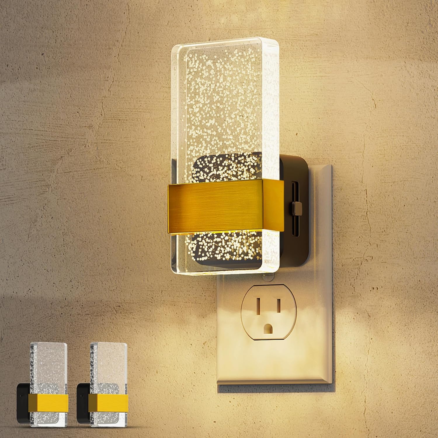 L LOHAS LED Night Lights Plug Into Wall, 2 Pack Plug in Night Light LED with Dusk to Dawn Sensor, 0-100LM Dimmable Nightlight, Wall Sconce-Style Design Nightlights for Bathroom, Hallway,Stairway,Gift