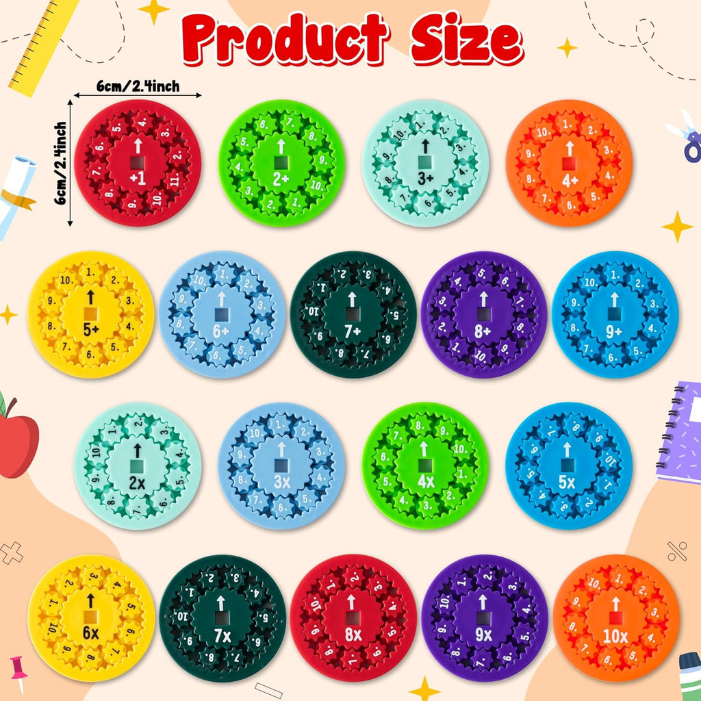 18Pcs Math Fidget Spinners Addition Subtraction Round Number Flying Fidget Spinner Division Multiplication Finger Spin Game Toys Educational Math Fact Games for Children Stimmers Fidgeters
