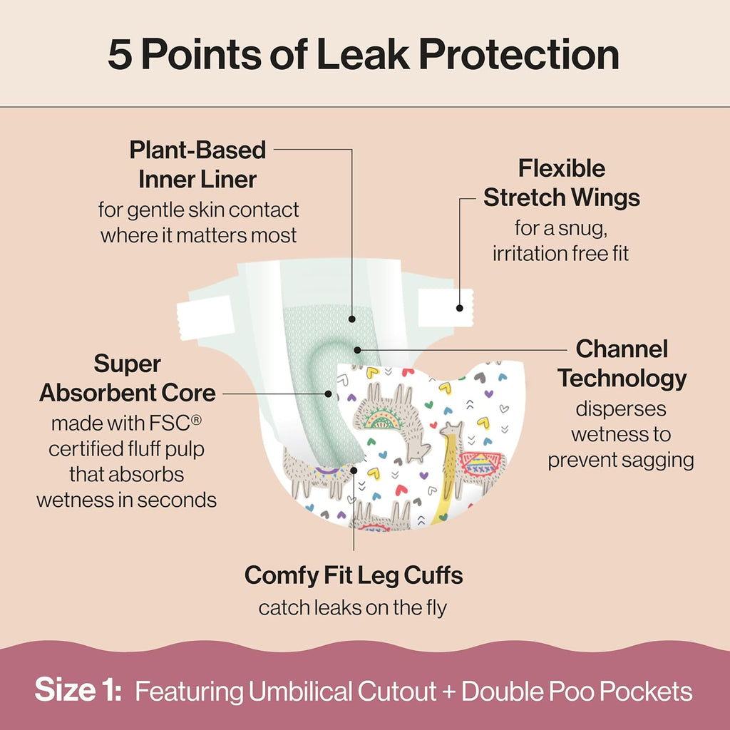 The Honest Company Clean Conscious Diapers for Delicate Skin | Up to 100% Leakproof | Hypoallergenic, Fragrance Free | Gender Neutral | Super Club Box, Size 1 (8-14 lbs), 136 Count (Prints May Vary)