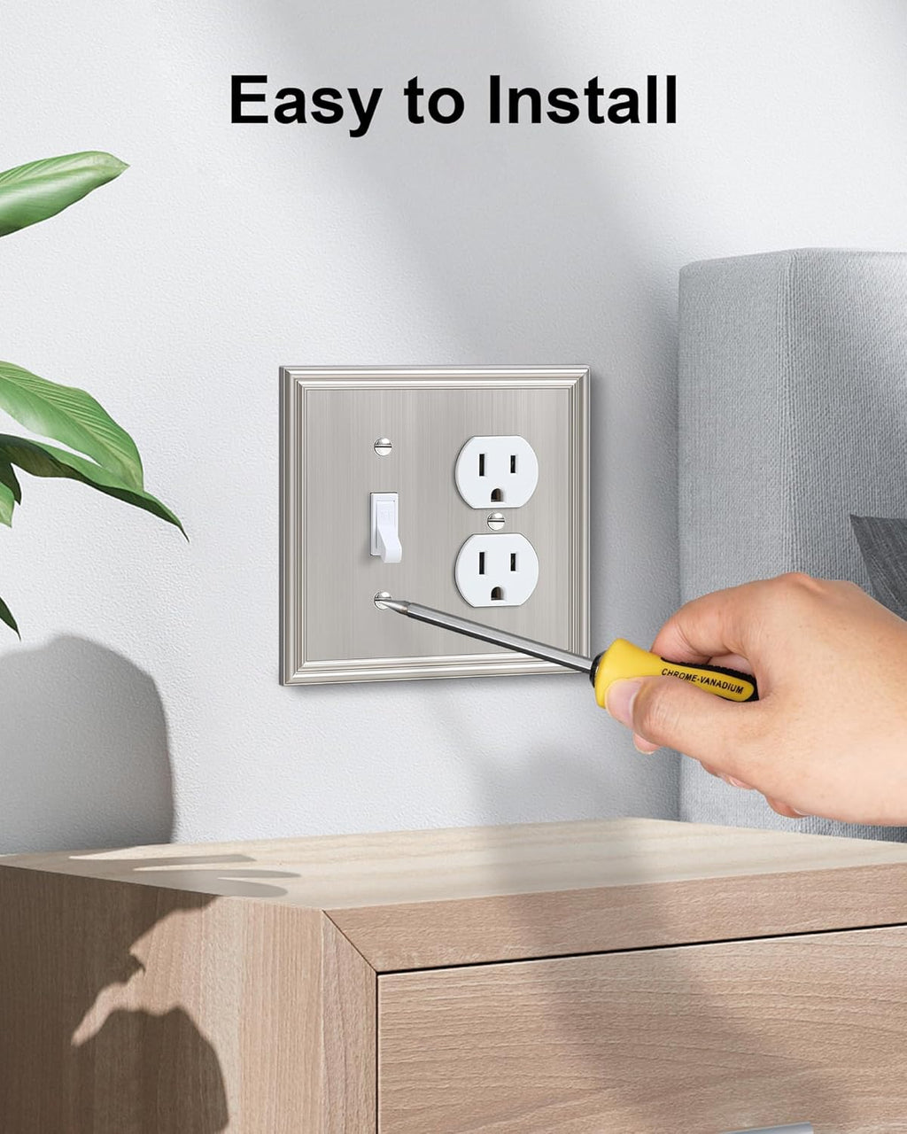 2-Pack Combo Toggle/Duplex Light Switch Cover Plate, Brushed Nickel Wall Outlet Cover Plate, Decorative Wall Receptacle Cover for Electrical Outlets, Light Switch, Durable Solid Zinc Alloy