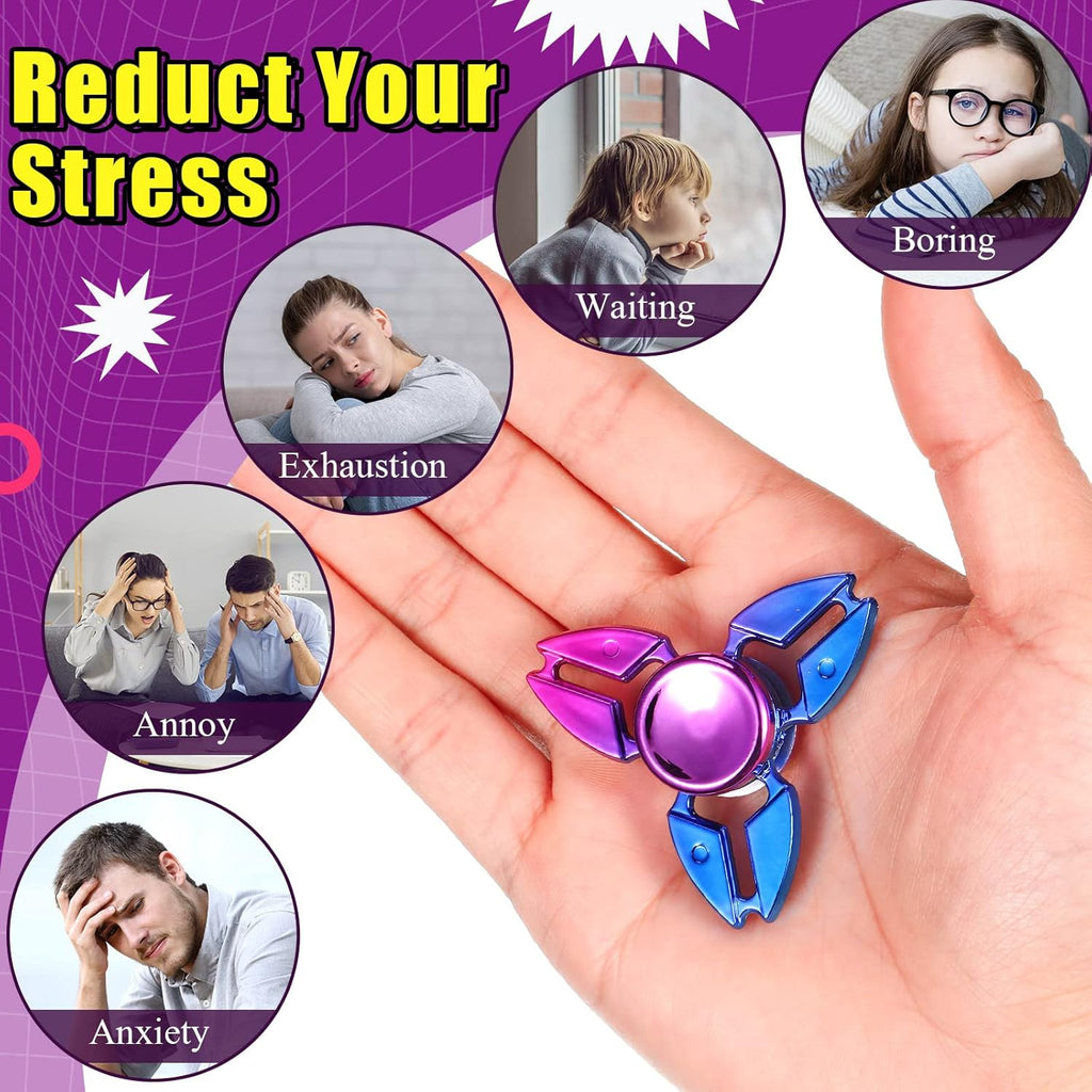 Woanger 24 Pcs Cool Spinners Metal Looking Spinner Toy Finger Spinners Toy Pack Stress Relief Hand Spinner for Adults Teens Anxiety Party Favor Stocking Stuffers Gift(Golden Purple)