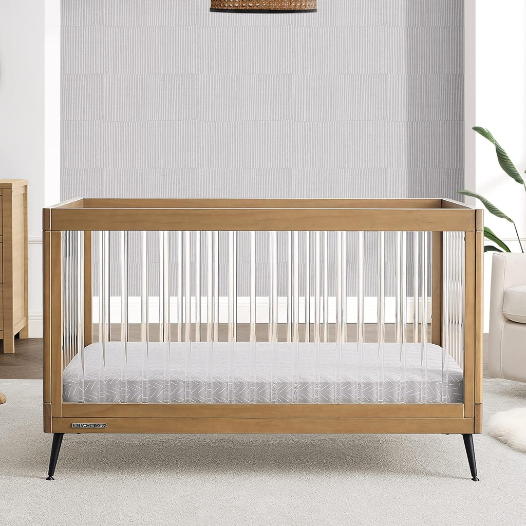 Delta Children Sloane 4-in-1 Acrylic Convertible Crib - Greenguard Gold Certified, Acorn/Matte Black