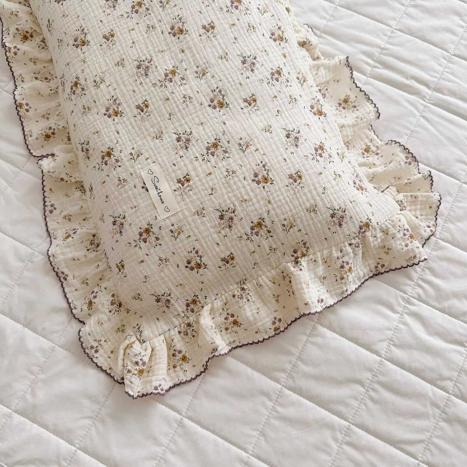 BuLuTu Shabby Chic Floral Toddler Pillow Cases Muslin Standard Size Pillowcases for Girls Kids Nursery Pillow Cover for Toddler Bed, Envelope Closure,1 Piece, Crapemyrtle Pattern, 20"x26"