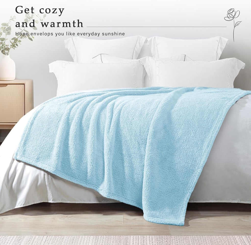Exclusivo Mezcla Soft Fleece Throw Blanket for Couch, Super Soft Velvet Plush Bed Blanket, Fuzzy Cozy and Warm for All Seasons, 50x60 Inches, Light Blue